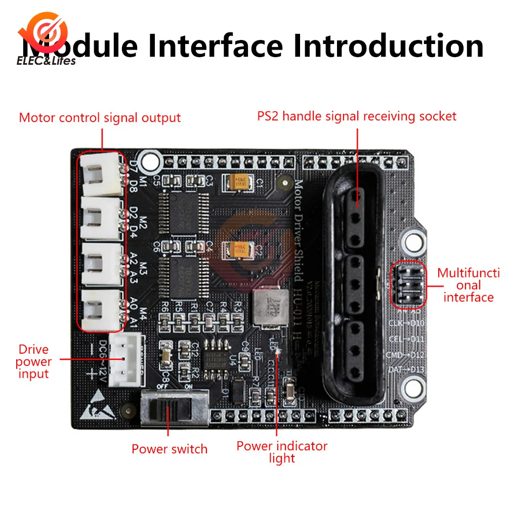 HU-011 TB6612FNG High-performance Motor Drive Board Module 6-12V Four Way Motor Drive Expansion Board Suitable For Arduino UNO