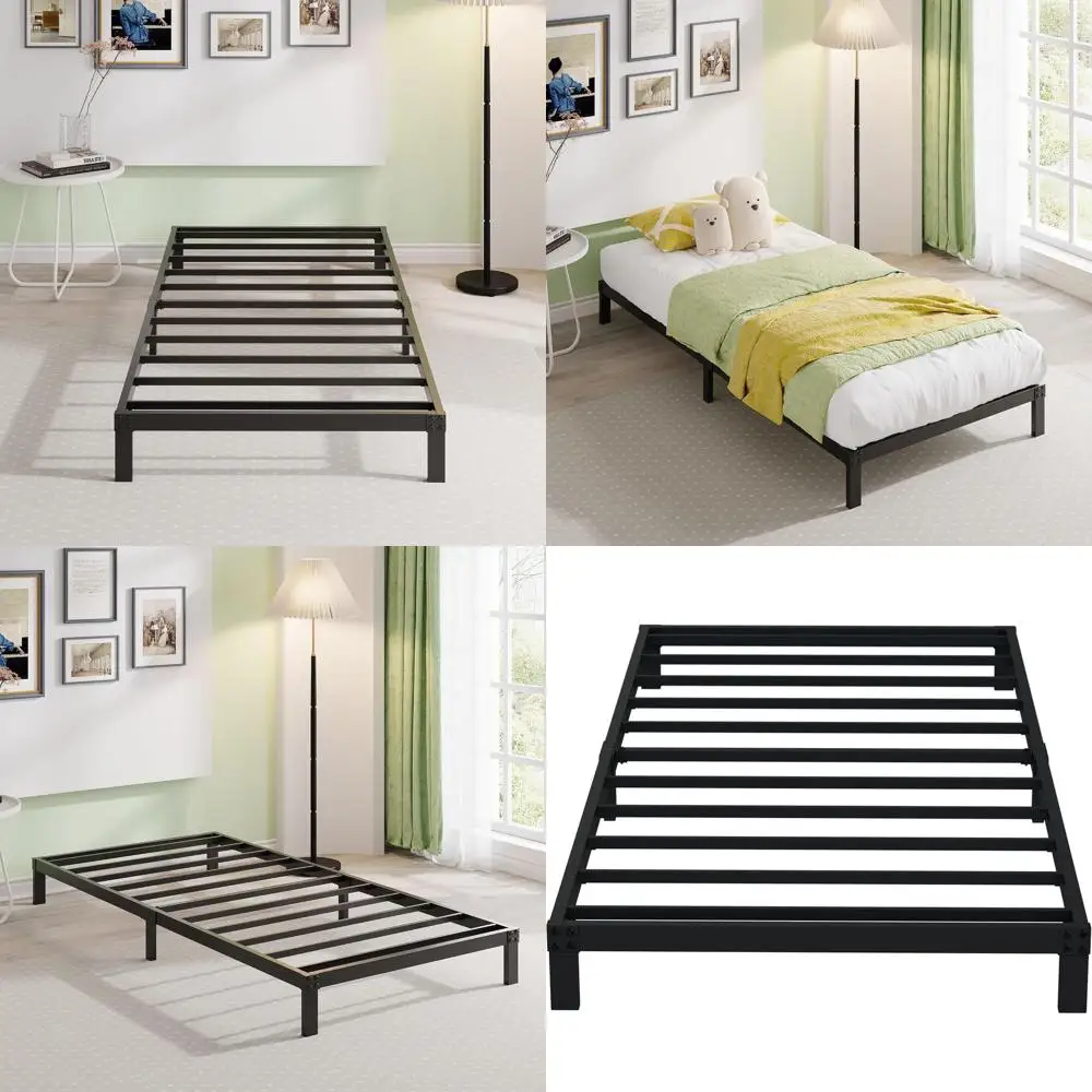 

6-дюймовая прочная металлическая двуспальная кровать с двумя платформами, не требует пружинного блока, бесшумная, простая сборка, черная.