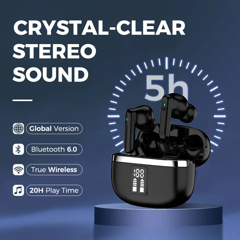 Qino K15 Wireless TWS Bluetooth Headphones with Digital Display Noise Canceling Portable Gamer  Waterproof Famous Brands earbud