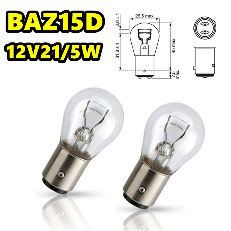 2pcs P21/5W S25 12V21/5W BAZ15D Car Clear Glass Lamp Brake Tail Bulb Car Indicator Halogen Stop Lamp Brake Bulbs 12594
