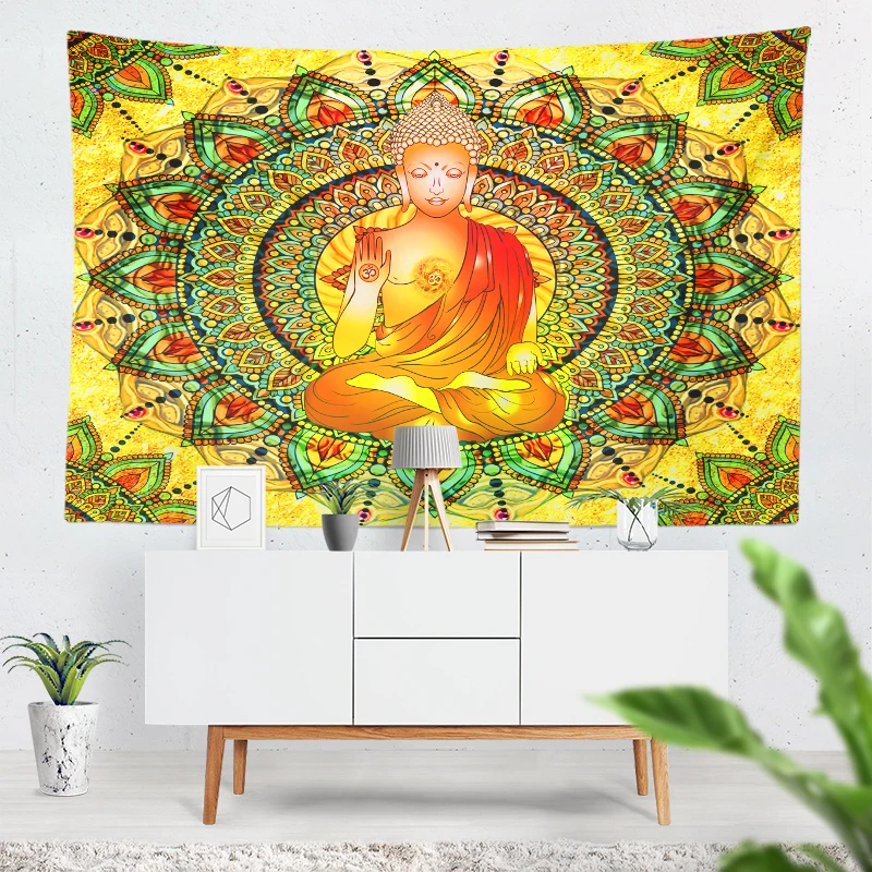 Golden Mandala Shakyamuni Buddha Tapestry Yoga Meditation Energy Wall Hanging Divination Witchcraft Astrology Pagan Altar Cloth