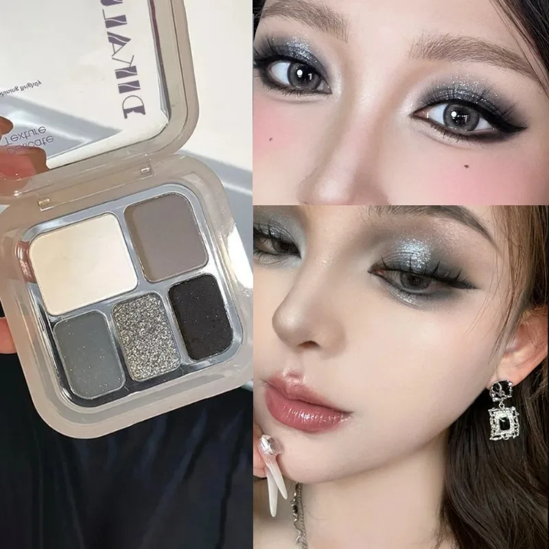 Palette de fards à paupières Punk Smokey, 5 couleurs, finition scintillante mate, maquillage pour les yeux, blanc argenté, ciment, gris, noir foncé, maquillage durable pour fête