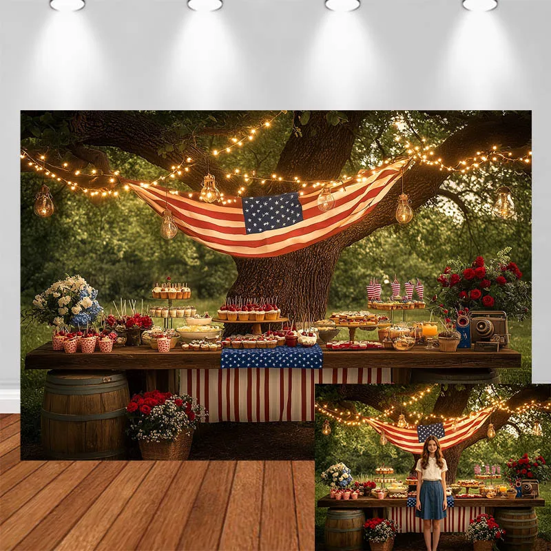 

LS Photography Background American Flag String Lights Cake Party Floral Forest Decor Adult Kids Portrait Photo Backdrop Studio