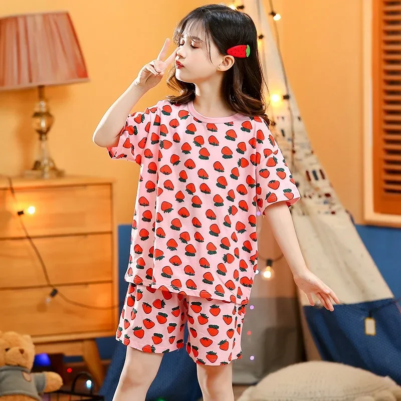 2 4 6 8 10 Years Kids Pjs Sets Summer Pajamas for Children Cotton Boys Sleepwear Baby Pyjamas Short Sleeves Girl Sets Nightwear