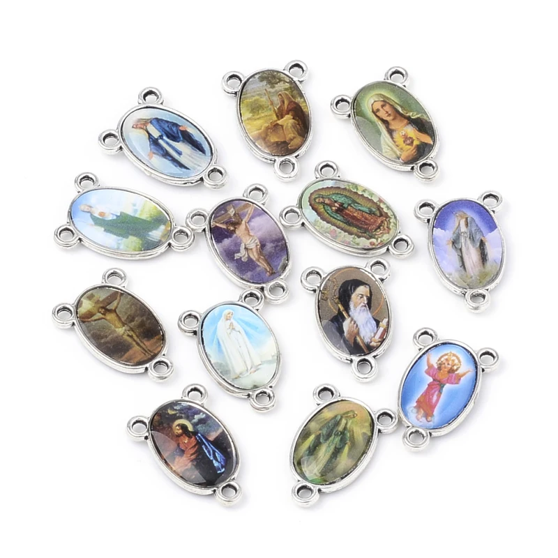 

5 pc Alloy Chandelier Component Links 3 Loop Connectors Rosary Center Piece For Easter Oval Antique Silver Mixed Color