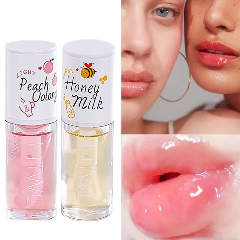 Peach Honey Lip Oil Relieves Dry Moisturizing Lip Gloss Fades Lip Lines Water Light Lips Big Brush Head Korean Makeup lipstick