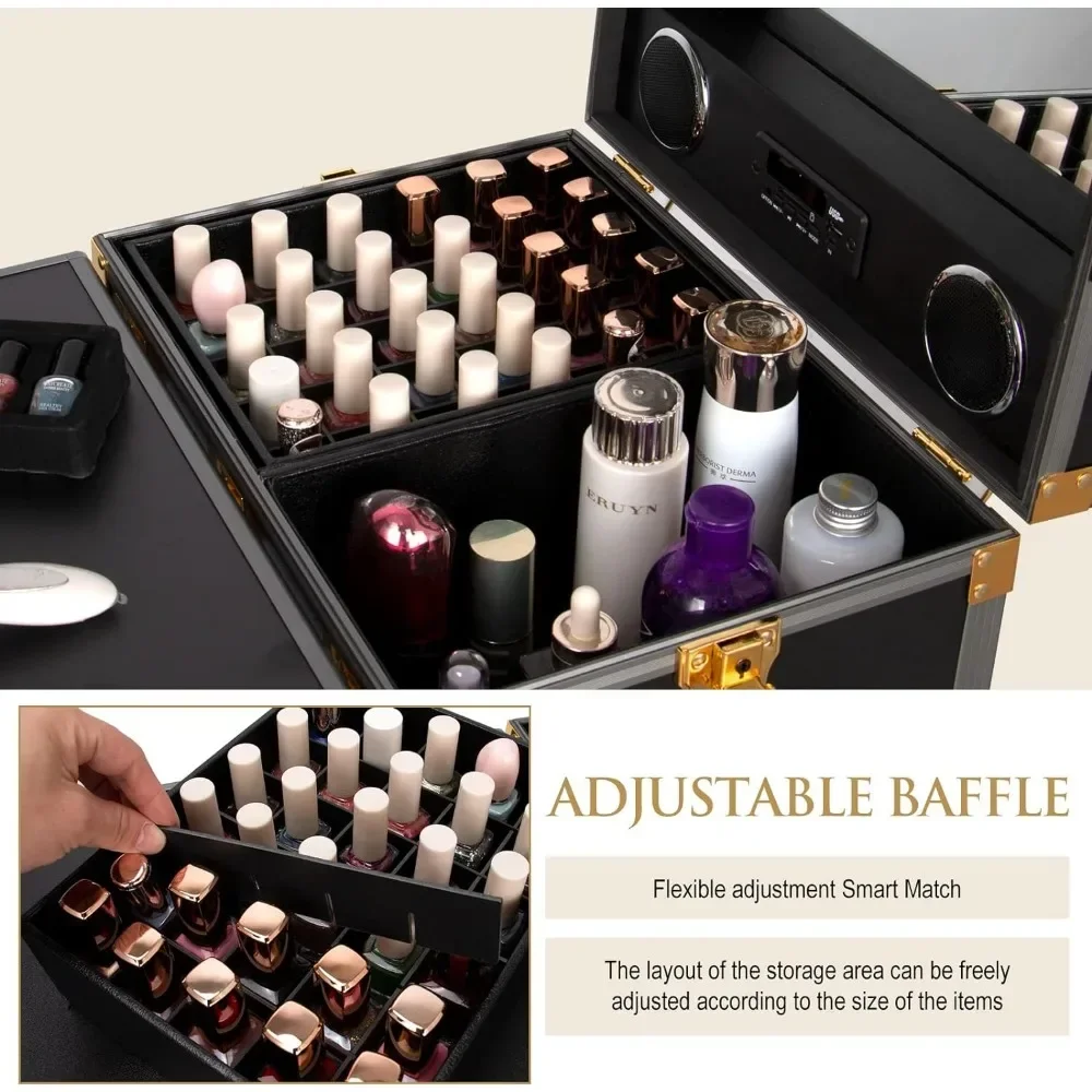 # Hot Sales Portable Rolling Manicure Table Foldable Traveling Nail Desk W/Storage Bluetooth Player Cosmetic Trolley Case Nail T