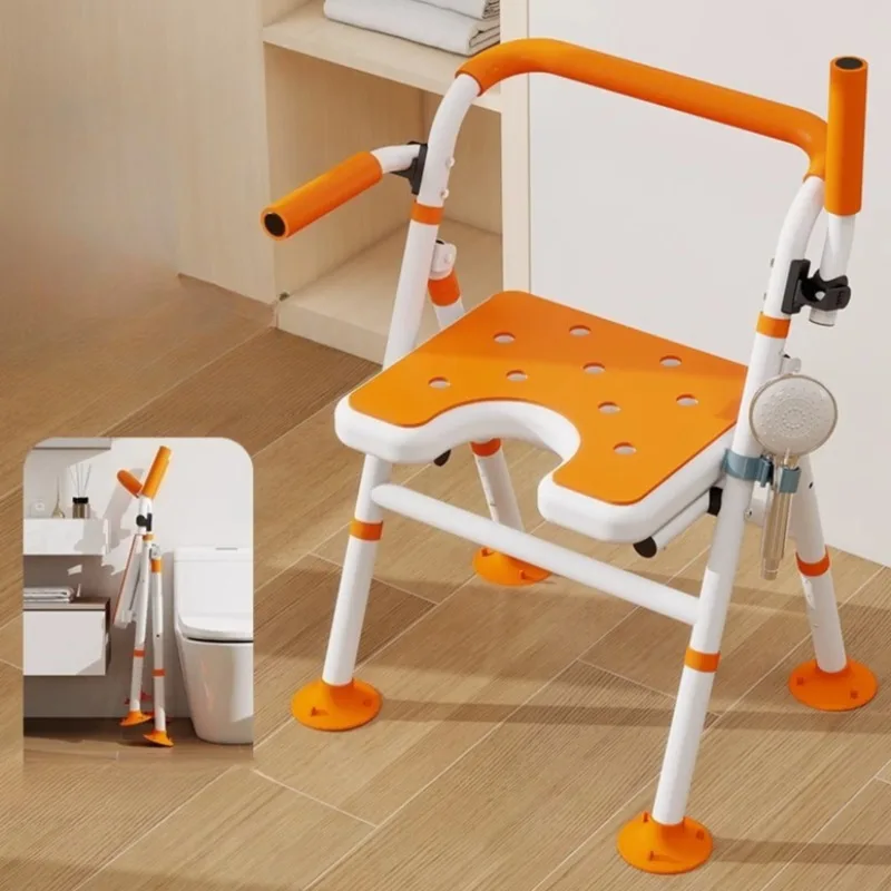 Folding Shower Chair with Arms&Back,350 LB Capacity,5-Level Adjustable,Non-Slip Bathroom Chair, Seat Cutout for Private Washing