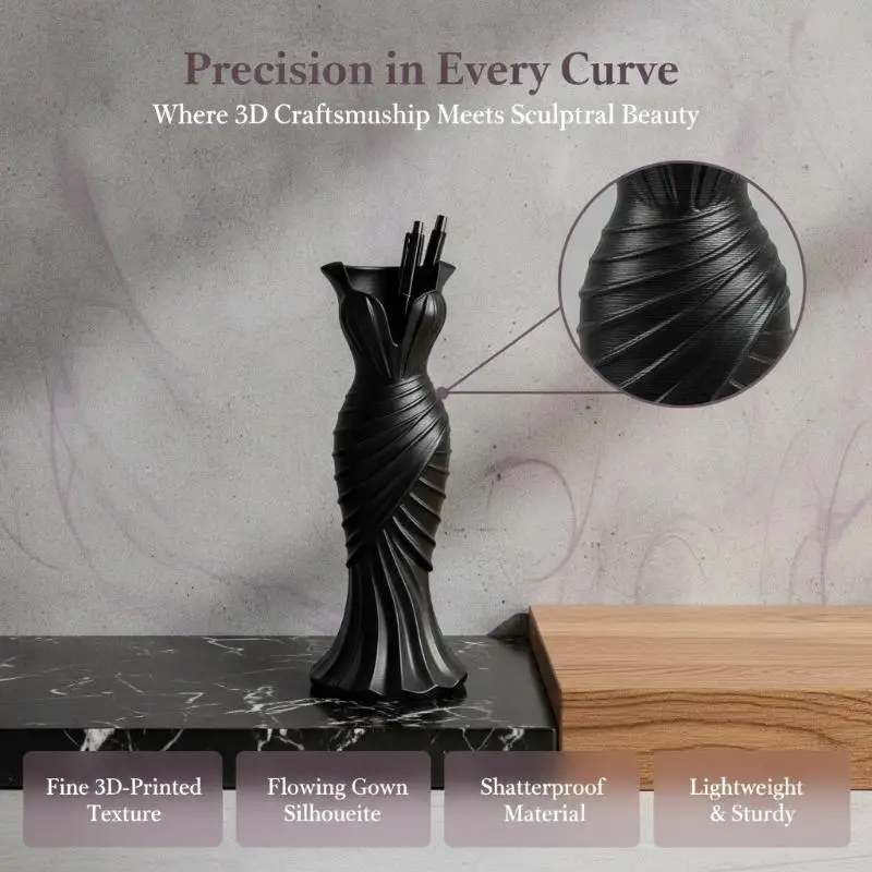 Gown Shaped 3D Printed Flower Vases Twisted Design Minimalist Style Elegant Vase Flower Arrangement Decor