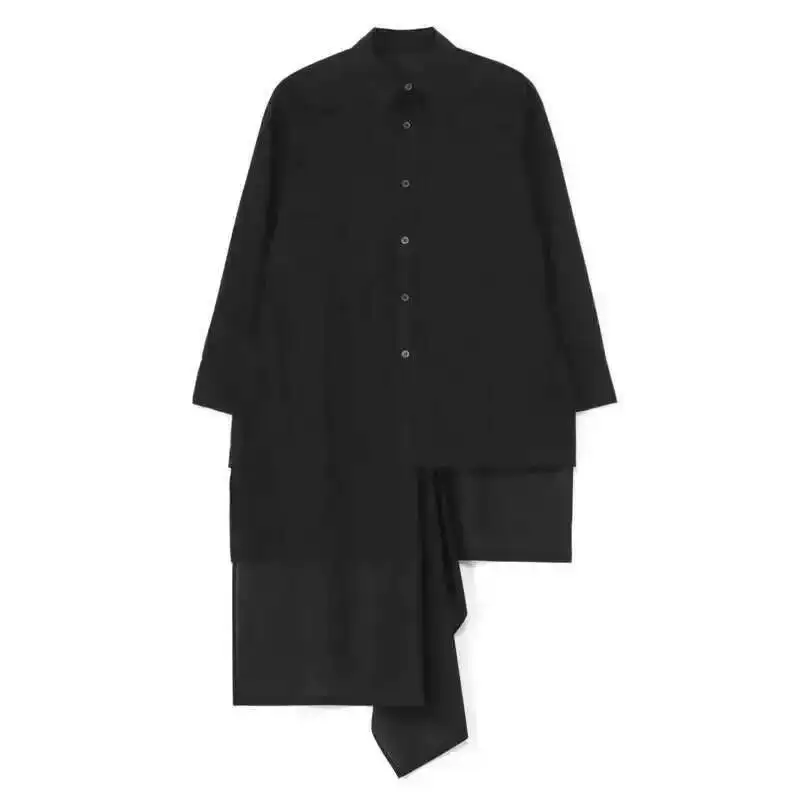 HKSH Autumn Men's Tide Japanese Punk Shirts Streetwear Gothic Y2K Fashion Yamamoto Dark Irregular Print Embroidered Tops HK2761