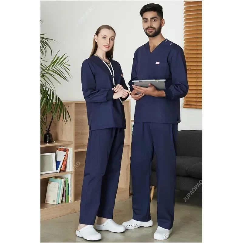 

Mens White Long-sleeved Set Autumn/winter Lab Medical Uniform Top Elastic Pants Wholesale Hospital Doctor Nursing Scrub Clothes