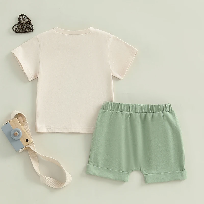 SUNSIOM Toddler Boy Summer Outfits Cucumber Letter Print Round Neck Short Sleeve Tops with Solid Color Shorts Outfit