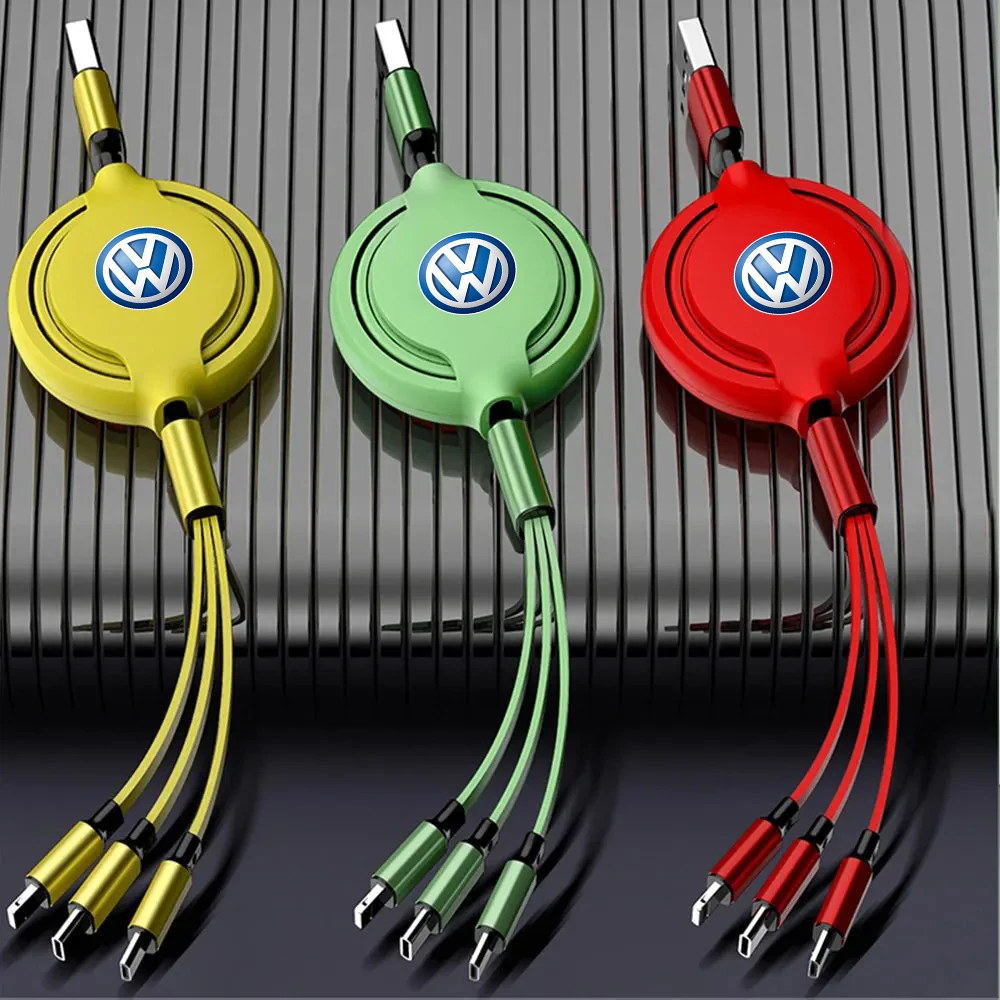 3 In 1 Adjustable Charging Cable Micro USB Type C Charger For VW Scirocco Polo T5 Passat b6 Golf mk5 Tiguan Jetta CC Beetle GTI