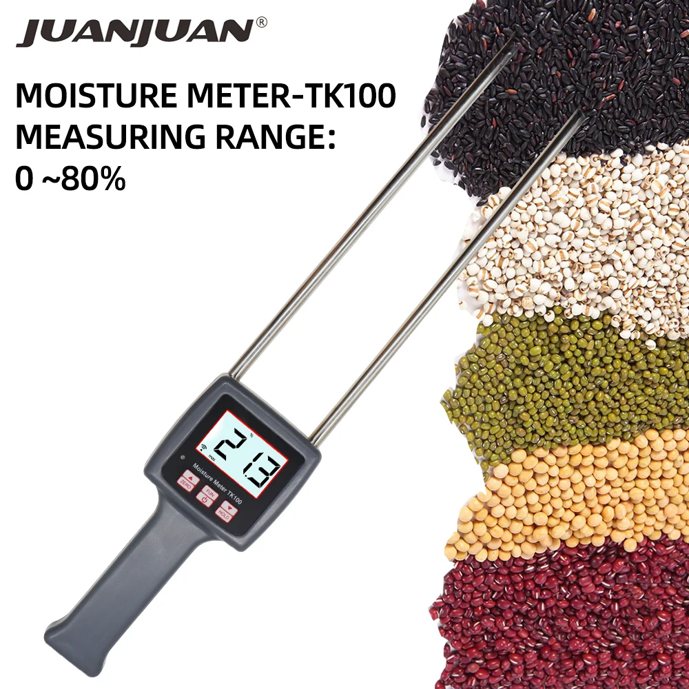 TK100 Portable Digital Grain Moisture Meter Corn Rice Soybean Peanut Sorghum Soil Humidity Hygrometer Tester with Measuring Prob