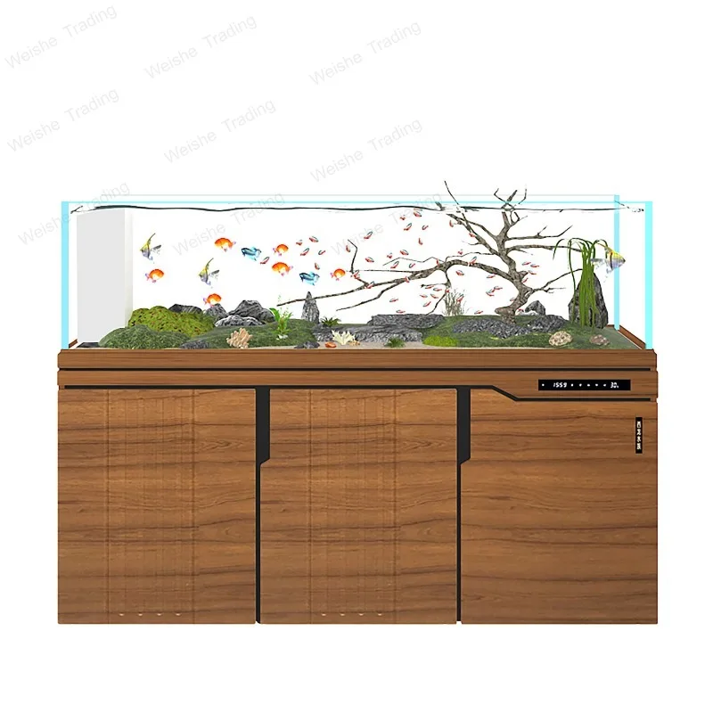 New Native Stream Aquarium: Large Ultra Clear Glass Fish Tank with Bottom Filter & Cabinet Eco Home Aquatic for Living Room JT40