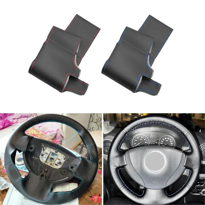 Car-styling Steering Wheel Cover Leather Trim For Renault Logan 1 Sandero Symbol Clio Twingo 2 Lada Largus Nissan Almera 3 G15