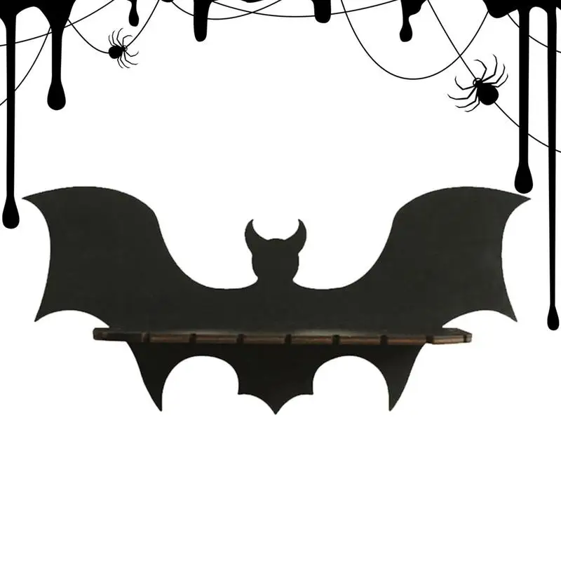 Bat Shelves For Wall Wooden Black Wall Shelves Spooky Home Decor Bathroom Shelves Load-Bearing For Halloween Home Living Room