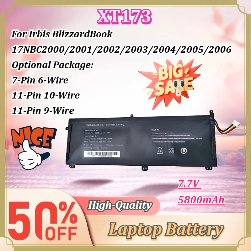 For Irbis BlizzardBook 17NBC2000/2001/2002/2003/2004/2005/2006 XT173 7.7V 5800mAh 46.2Wh Li-Polymer Replacement Laptop Battery