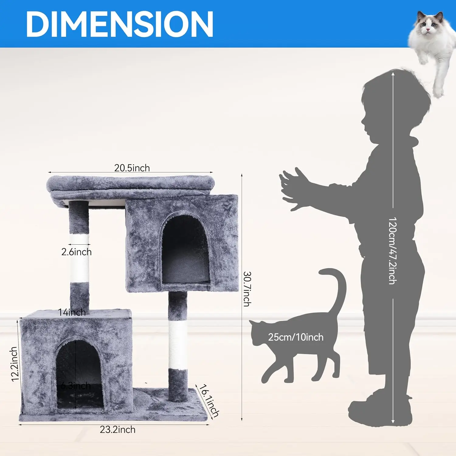 31 inch Cat Trees with Scratching Posts, Cat Tree for Indoor Cats, Small Cat Tower with Padded Plush Perch