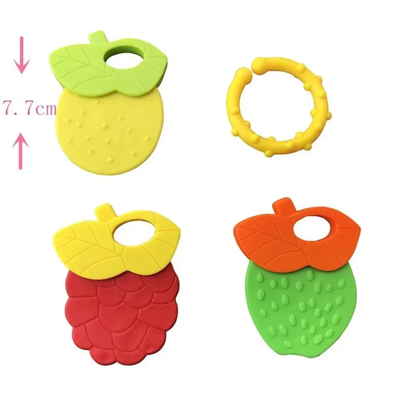 Baby Fruit Style Soft Rubber Rattle Teether Toy Newborn Chews Food Grade Silicone Teethers Infant Training Bed Toy Chew Toys Kid