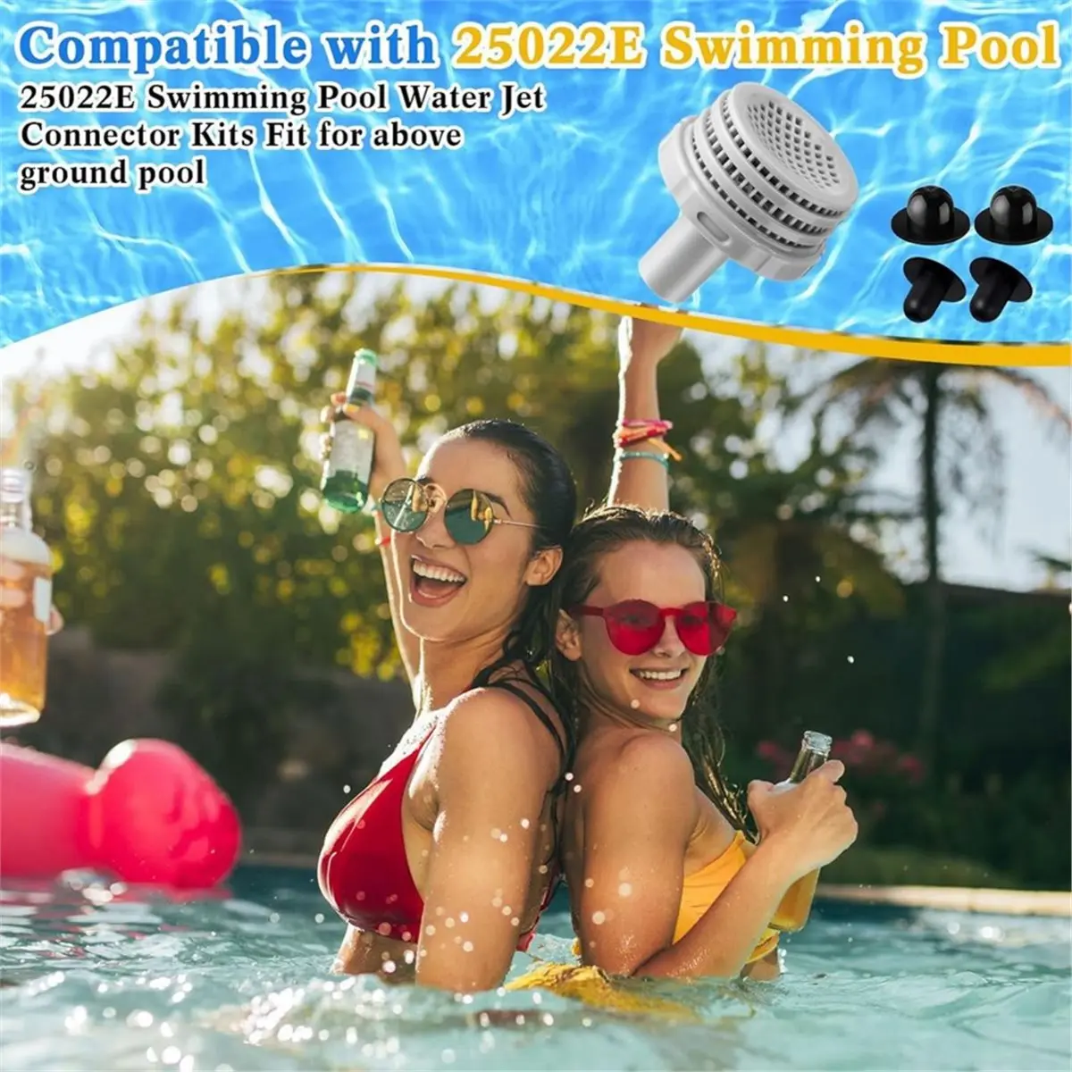 Pool Water Jet Connector Kit, Inlet & Outlet Strainers, Filter Hole Plugs for 25022E 1.25 Inch Above Ground Pools