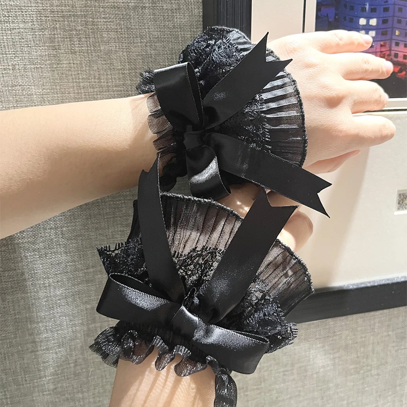 Lace False Sleeves Sweet Bowknot Wristband Detachable Ruffled Short Cuff Wrist Horn Cuff Wedding Party Costume Accessory