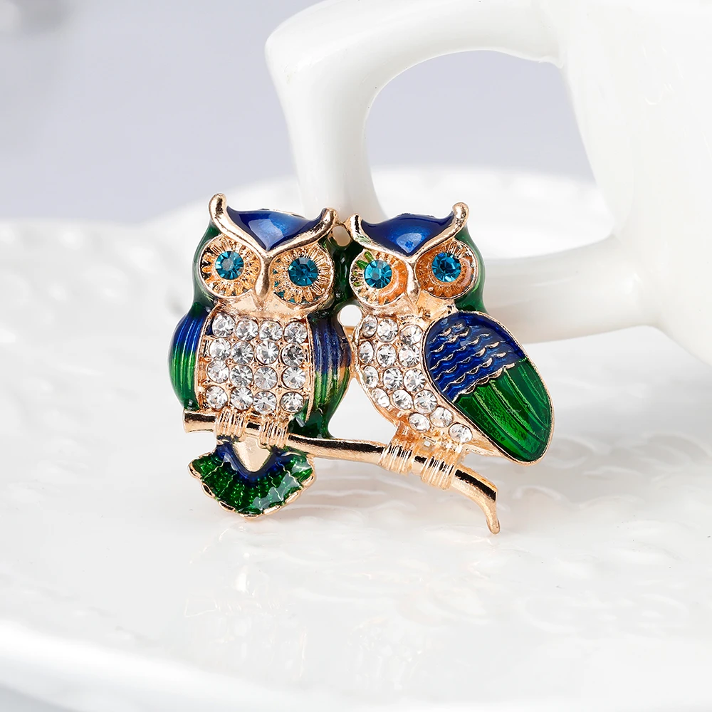 Rinhoo Fashion Delicate Owl Brooches Full Imitation Pearls Rhinestone Enamel Bird Lapel Pins Cute Animal Corsage Badge Jewelry