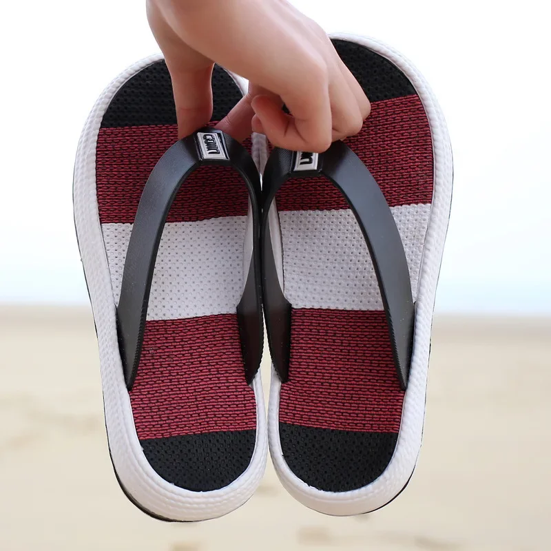 2021 Summer Dance Women Casual Massage Durable Flip Flops Beach Sandals Female Wedge Shoes Striped Lady Room Slippers