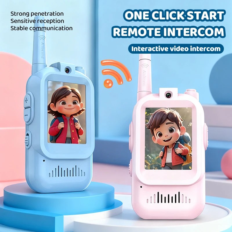 JCMO 2 قطعة أجهزة اتصال لاسلكية فيديو للأطفال ألعاب أطفال قابلة للشحن للتخييم الداخلي والسفر هدايا عيد الميلاد للأطفال من سن 3 إلى 12 عامًا