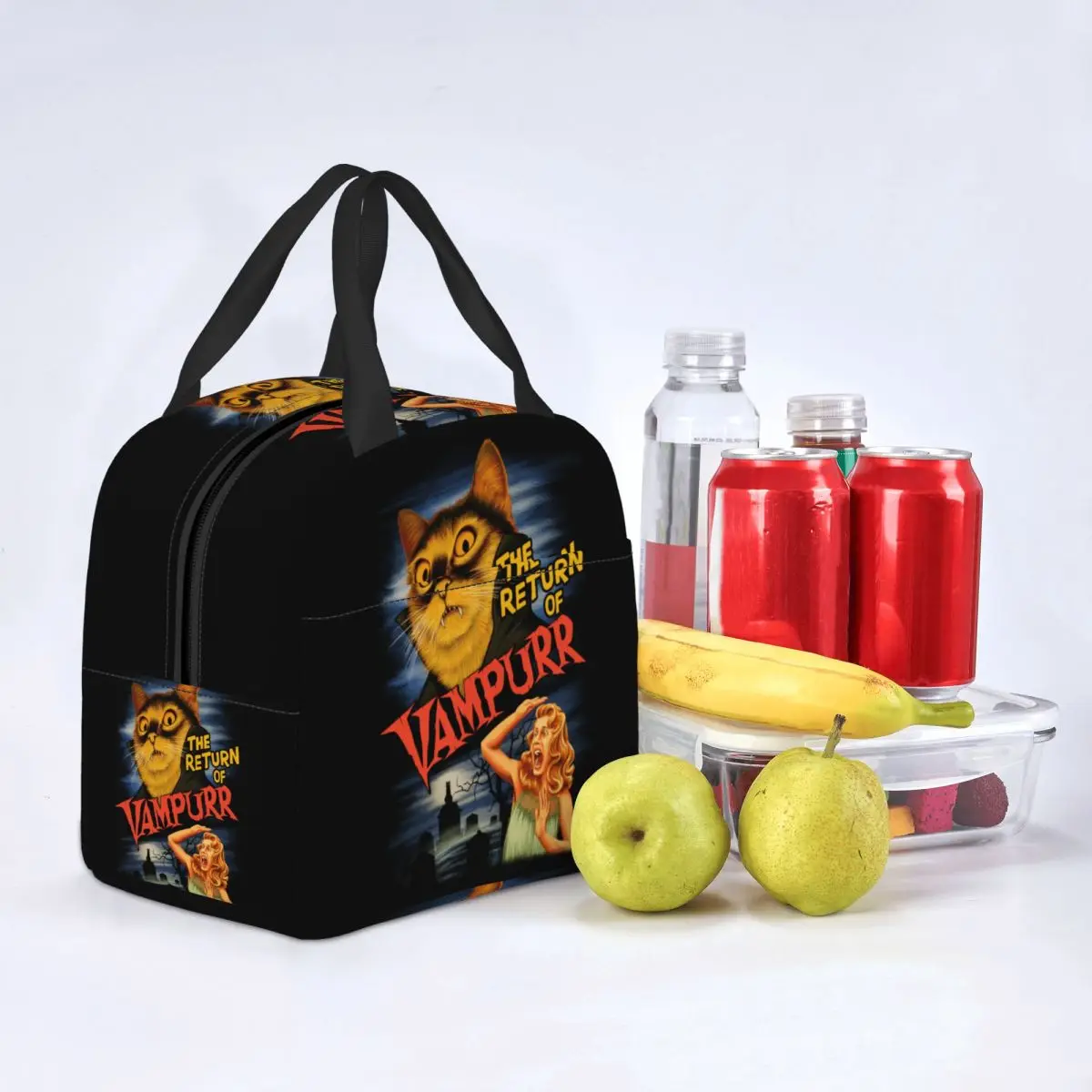 Custom Halloween Cat Lunch Bag Women Cooler Warm Insulated Thermal Lunch Box for Children School Food Picnic Tote Bags