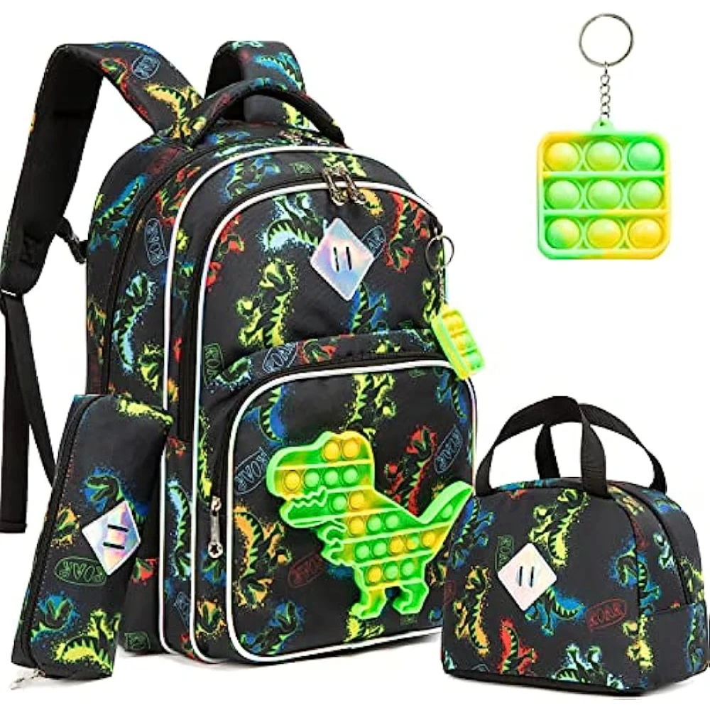 

Boys Dinosaur Backpack for Elementary Kindergarten School Bag with Lunch Box Set Kids Backpack Set for Boys Kawaii Backpack