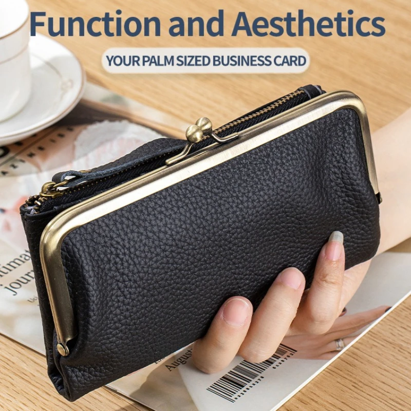 

Женский длинный кожаный кошелек-клатч в японском стиле с надежной застежкой-рамкой Сумка для мобильного телефона с держателем для карт Кошелек для монет