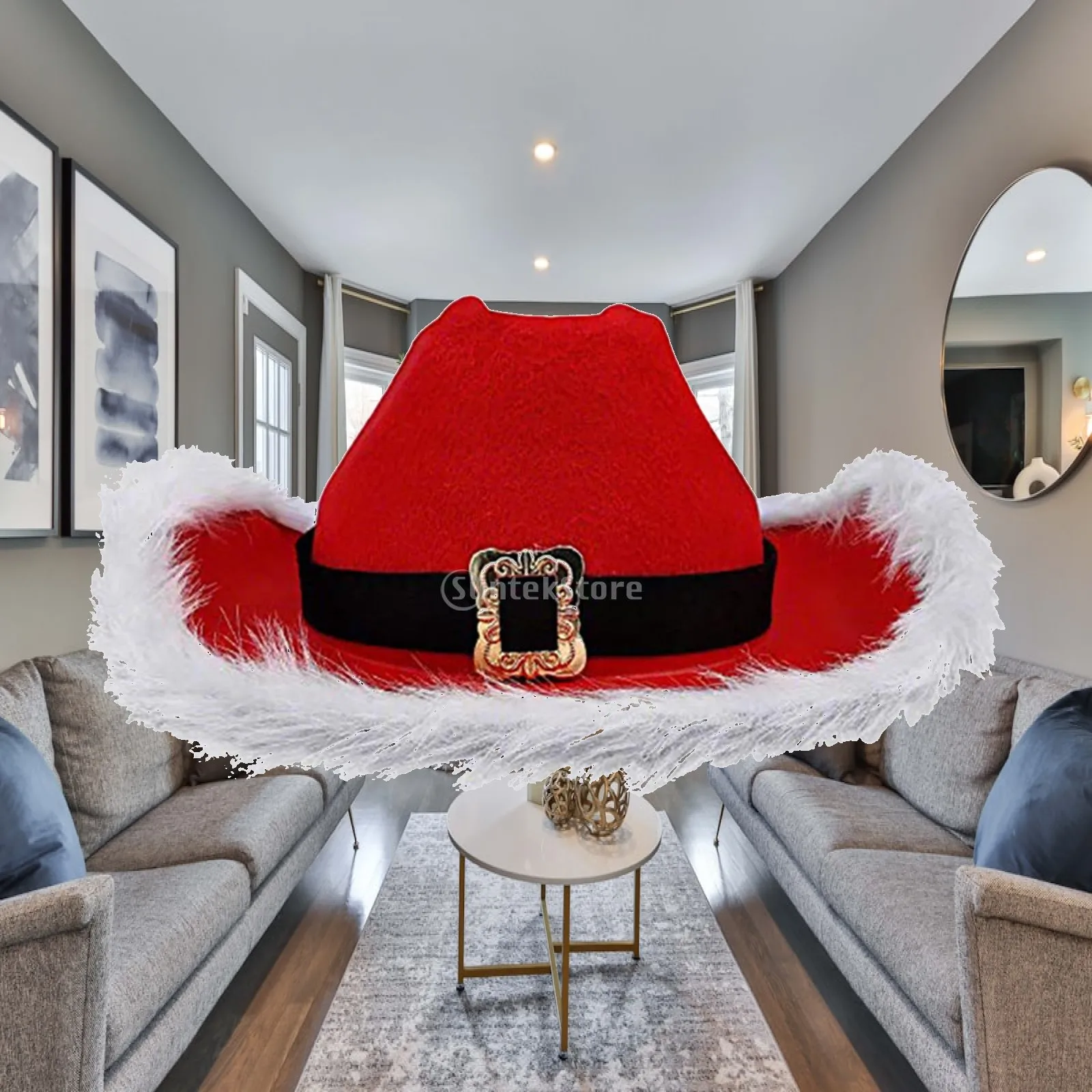 Red Santa Hat Cowgirl Western Christmas Cap Lightweight Durable Costume Accessory for Masquerade Prom Themed Party Decoration
