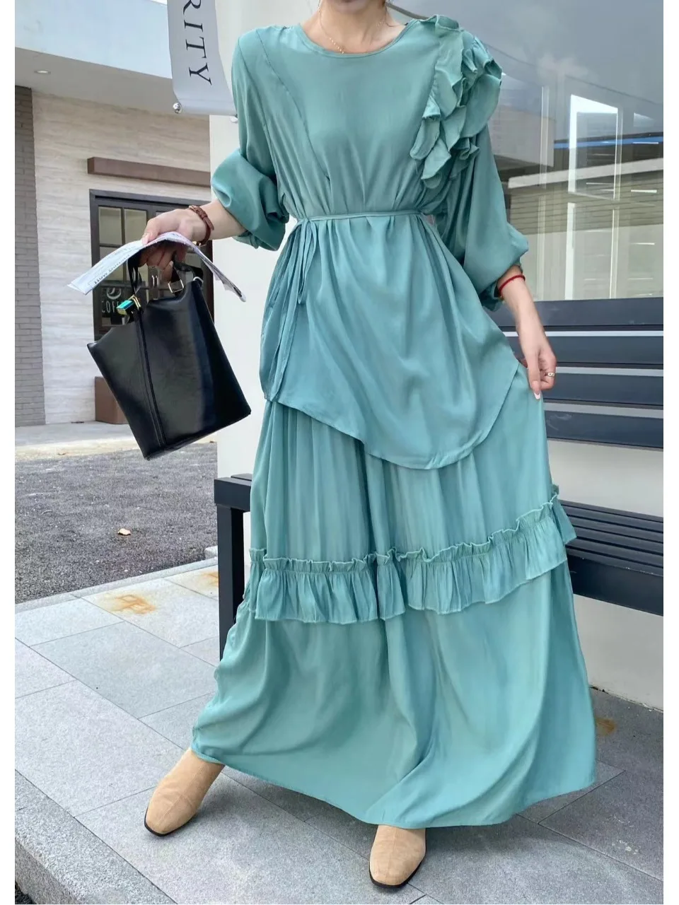 

Fashionable Spring 2026 Tulle Hem Splice Set Lantern Sleeve Midi Length T-shirt Elastic Waist Skirt Two-piece Set for Women