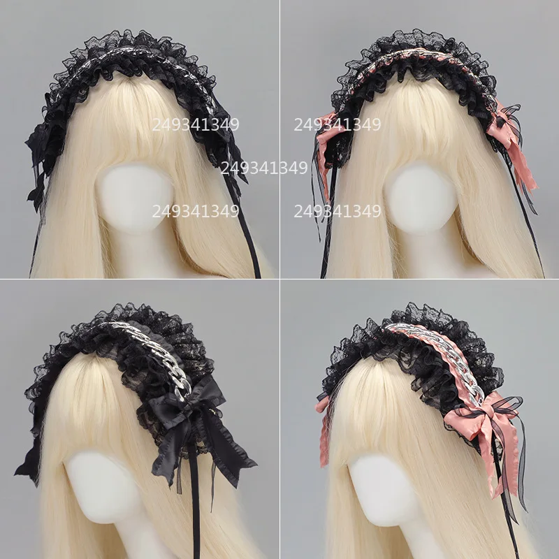 Metal Chain Cosplay Headwear Woman Lace Ruffled Harajuku Headband Lolita Stage Dress Up Headdress Comic-con Costume Accessories