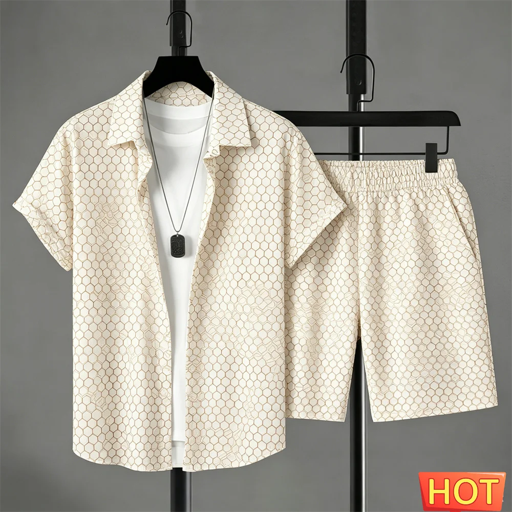 Summer Outfits Man Shirt Set Gradient Leisure Shirt Set Solid Color 2 Piece Set Leisure Vacation Outfit Two Piece Fashion Outfit