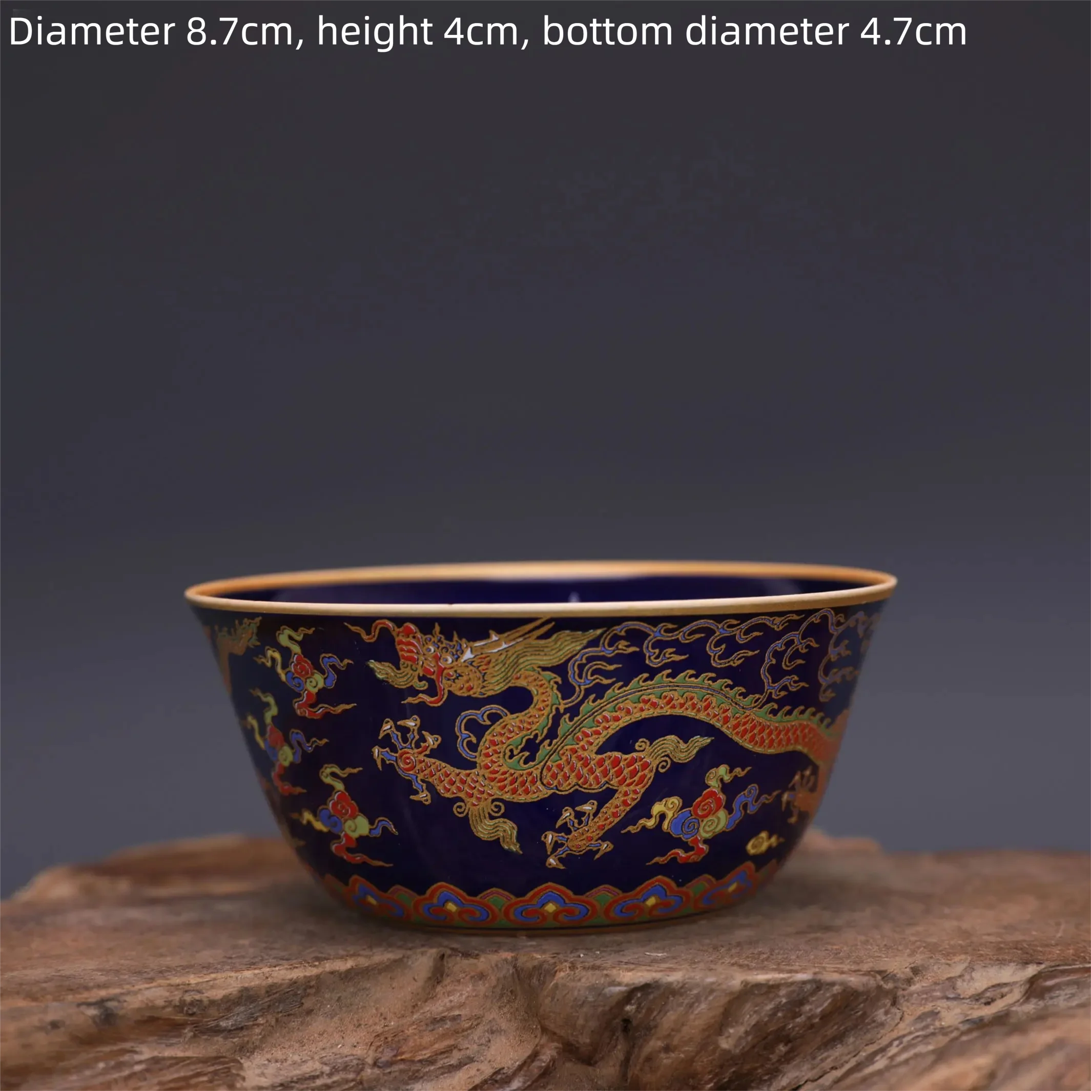 Ming Chenghua Cloisonne Blue with Gold Dragon Pattern Cup, Official Kiln Excavated Imitation Ancient Porcelain, Antique Collecti