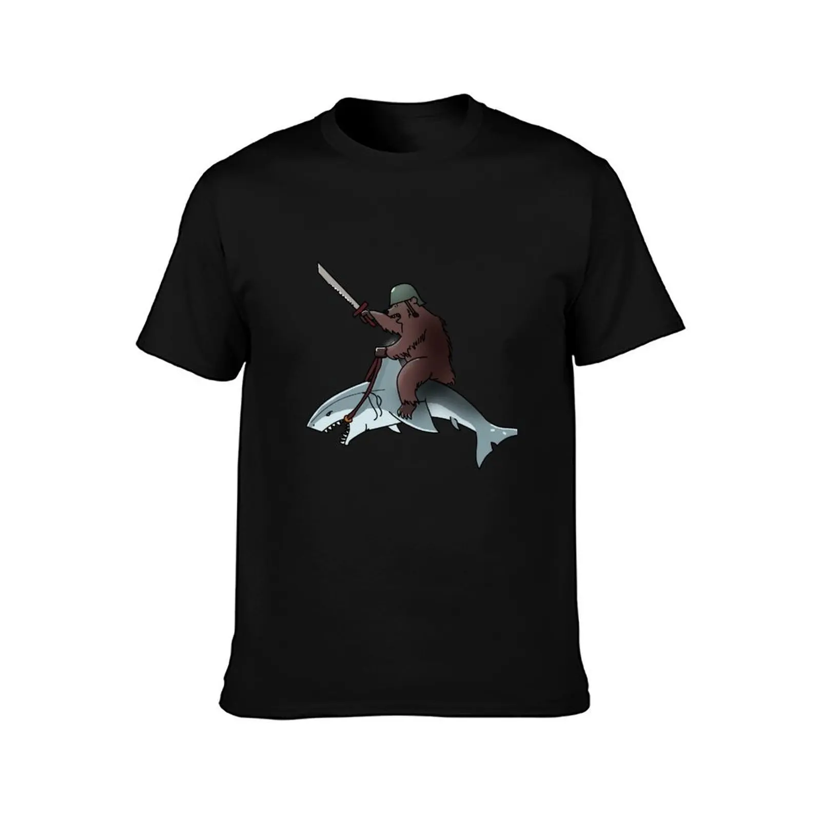 Bear riding a shark T-Shirt Plus Size Summer Short Sleeve T-Shirt