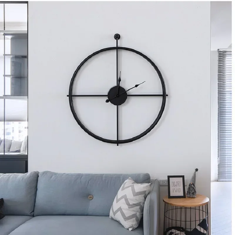 50/60cm Metal Wall Clock Large Size 3D Nordic Round Wall Watch Walnut Pionter Modern Style Clock Home Decoration for Living Room