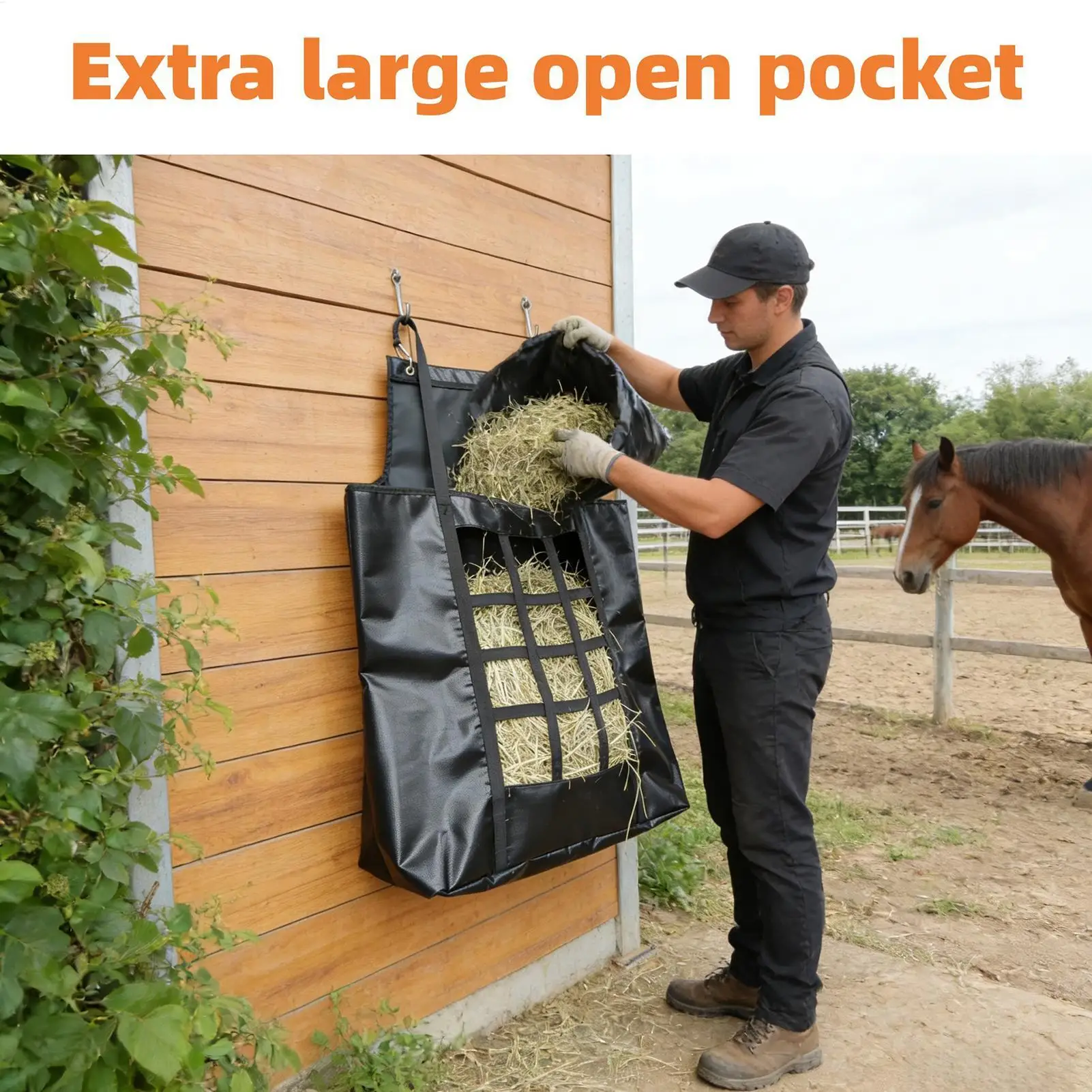 Horse Hay Net Tear-Resistant Bite-Proof Strong Load-Bearing Goat Hay Bag For Cows Sheep Stalls Fences Trailers Stables Paddocks