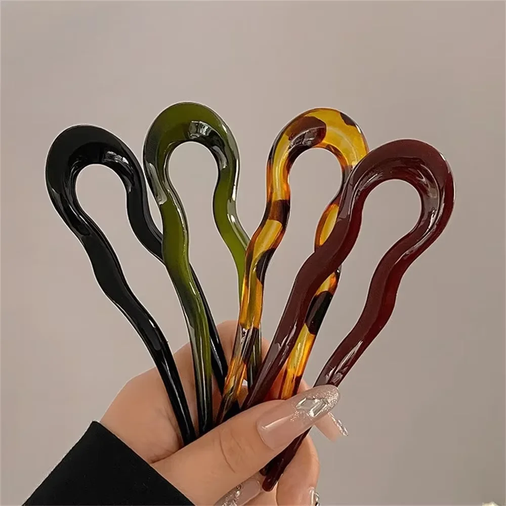 U-Shaped Hair Fork Fashion Tortoiseshell Acetate Acrylic Hairpin Geometric Headwear Hair Sticks Women Girls Hair Accessories
