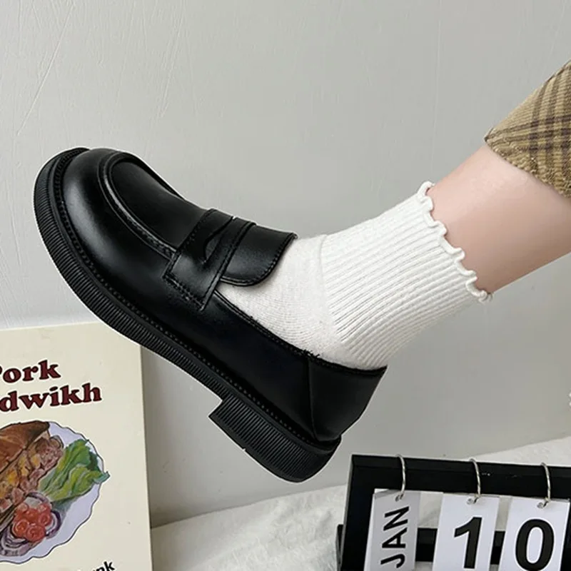 

Luxury Black Leather Women Loafers Platform Slip on Shoes for Women 2025 Spring British Casual Mary Jane Shoes Women Low Heels