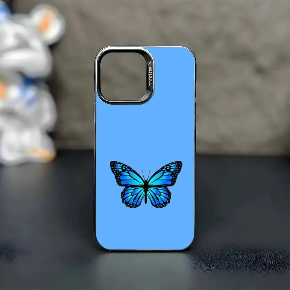 Capa de telefone borboleta para iPhone17,16,15,14,13,12,11 Pro Max Blcak colorida banhada a prata dentro da capa de telefone