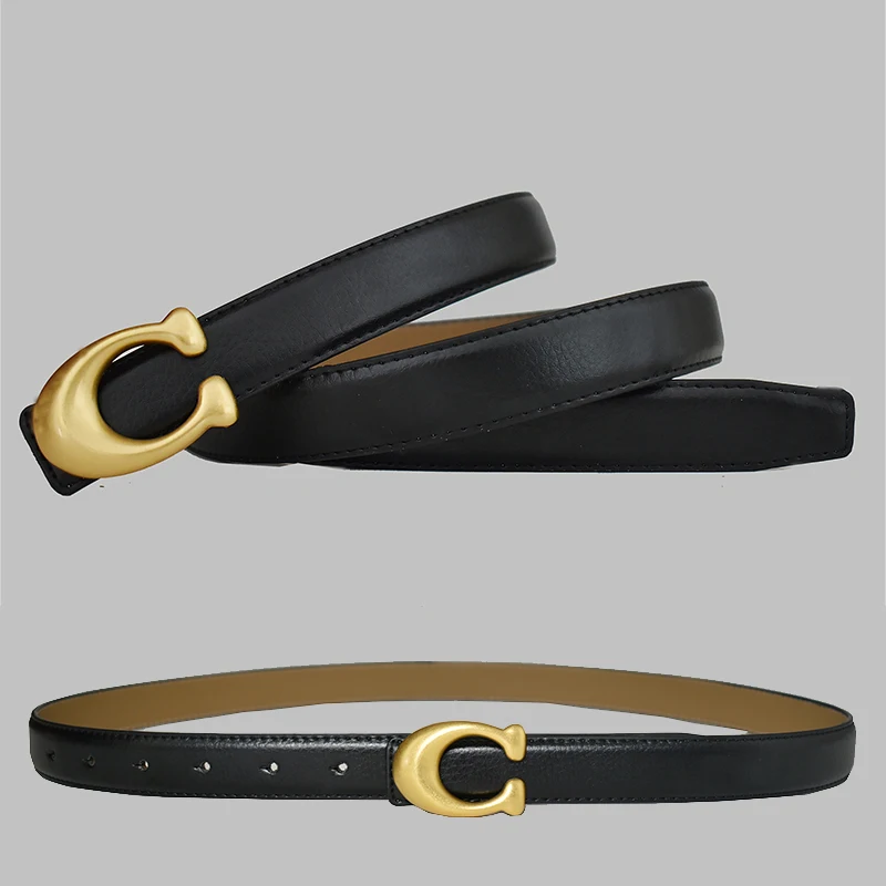 

Женский кожаный ремень из натуральной кожи в стиле вестерн с пряжкой C, узкие черные джинсы, дизайнерские ремни с ремешком для платья