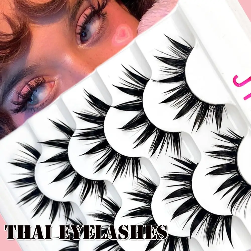 5 Pairs 3D Faux Mink False Eyelashes Thai Eyelashes Handmade Long Fluffy Lashes Eye Makeup Tools