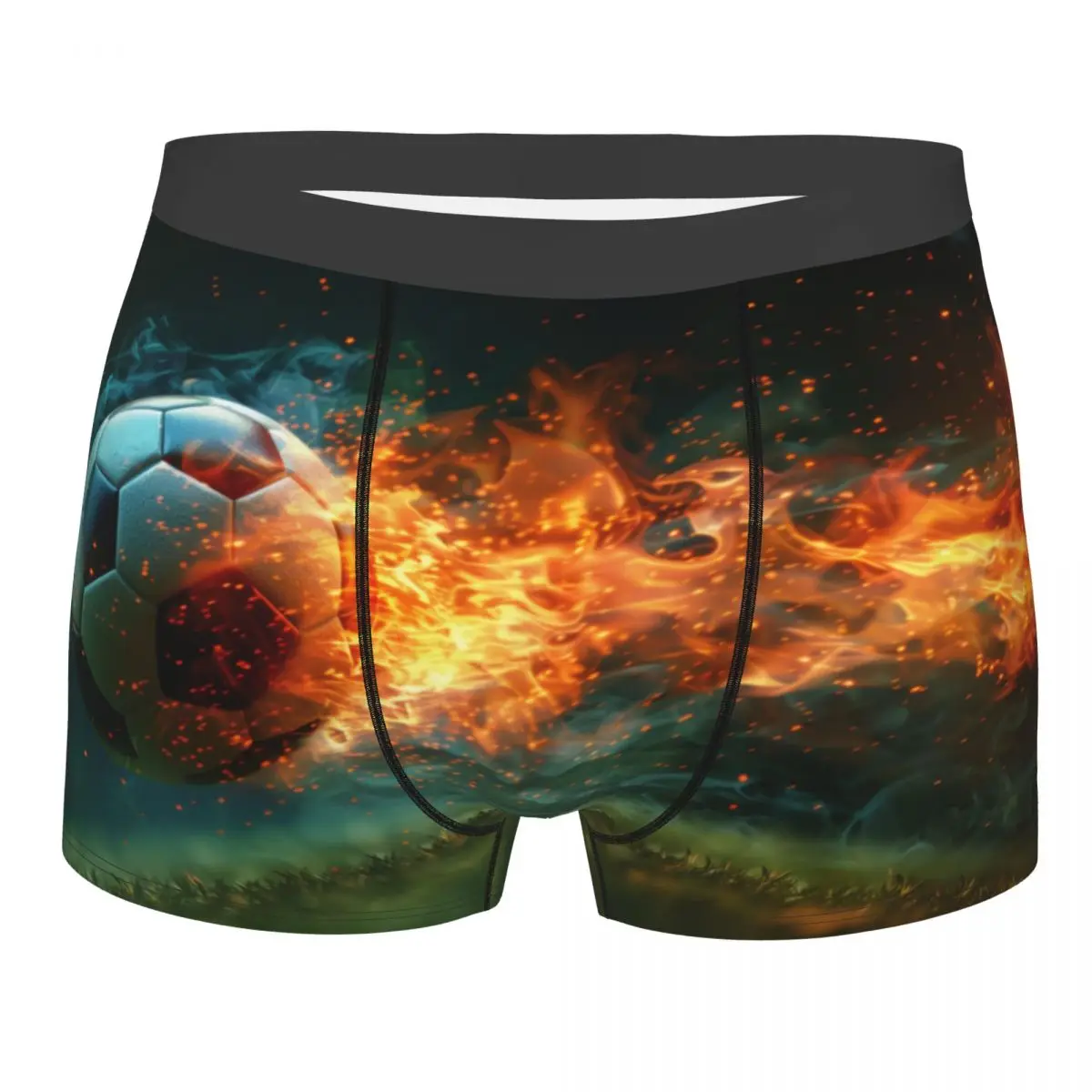 Custom Soccer Ball Flying On Fire Boxers Shorts Men's Sports Lover Football Briefs Underwear Funny Underpants