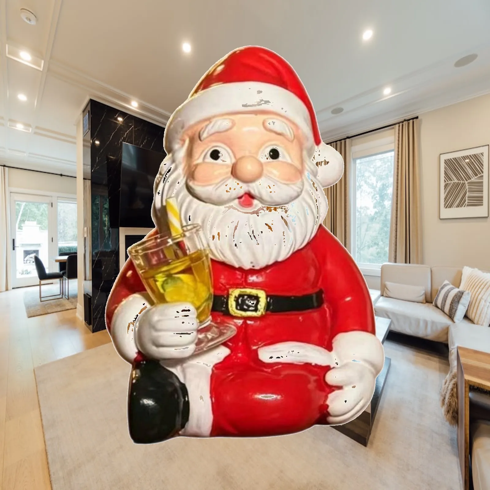 Santa Saint Nick Figurine with Cup Christmas Santa Saint Nick Figurine Tabletop Ornament Glossy Decorations Miniature