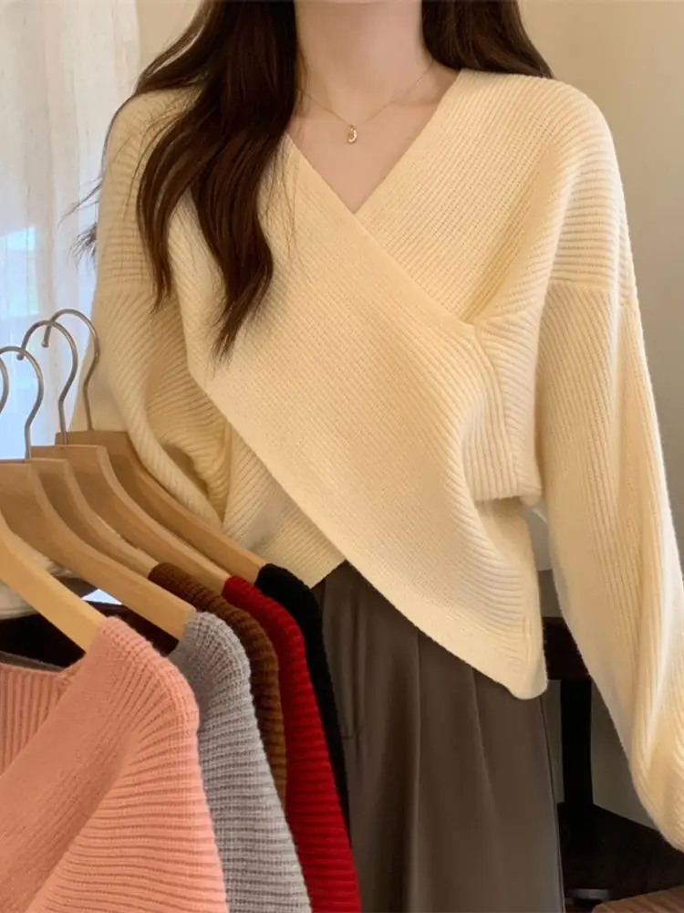 

Chic V-Ne Sweater Women's Loose Lazy Sle Soft Cozy Inner Wear Top Trendy Knitted irt Autumn Faion Casual Pure Color