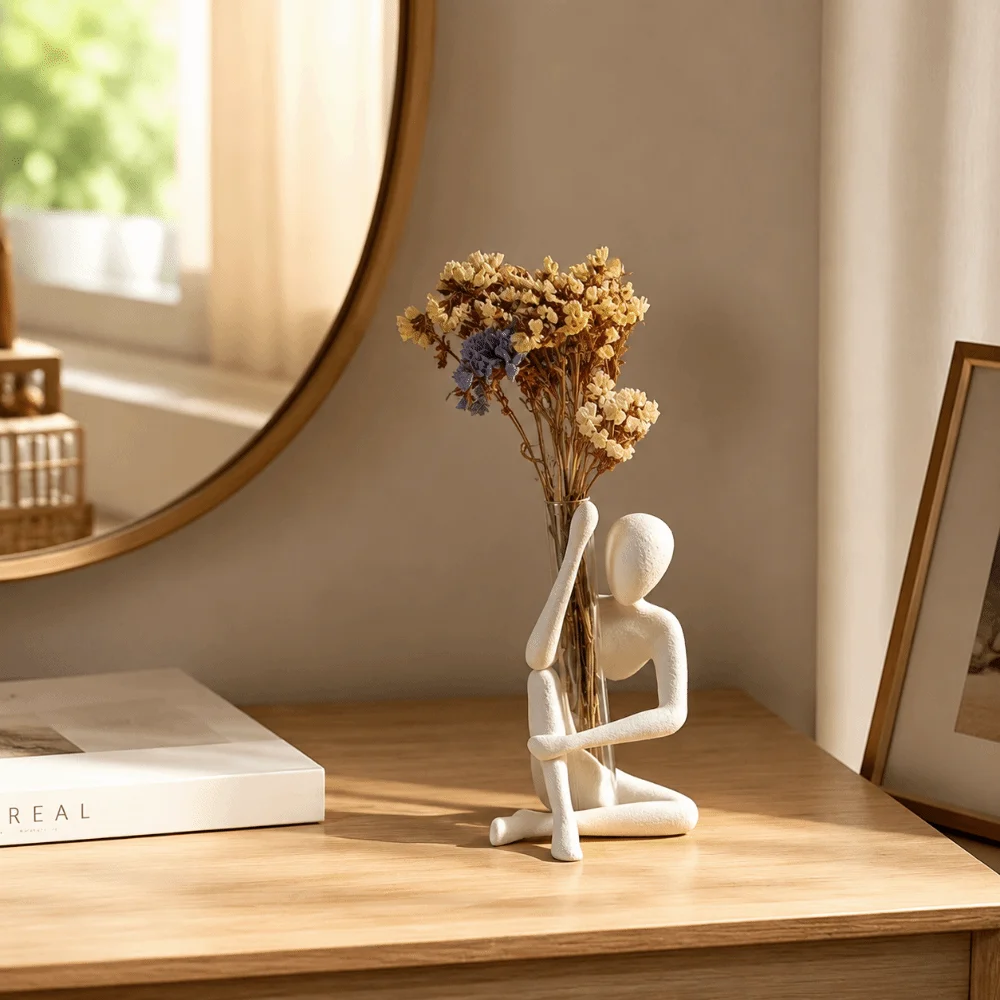 Creative 3D Printed Desktop Ornaments Modern Style Abstract Thinker Sculpture Home Decoration Flower Vase Home Decor