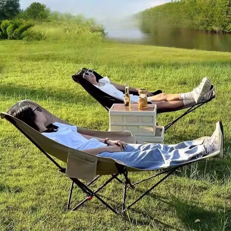 Portable Folding Recliner Chair with Curved Headrest & Leg Rests, Comfortable Lounge Chair for Lunch Break, Easy‑to‑Store